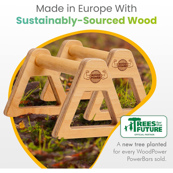 Дерев'яні паралетки WOODPOWER PowerBars, зручні для суглобів ручки для віджимань, стійки на руках і міні-бари, нековзні для приміщень і вулиці для гімнастики, тренувань з власною вагою та йоги (2 шт. и) XL