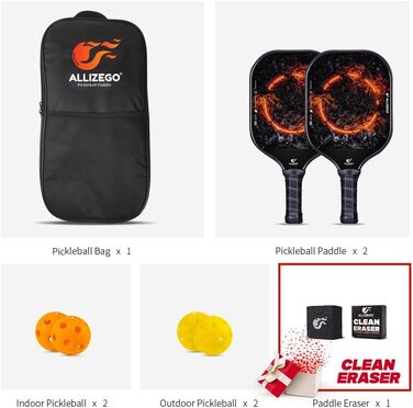 Набір ALLIZEGO Pickleball: 2 ракетки, сумка, 4 м'ячі, прибиральник