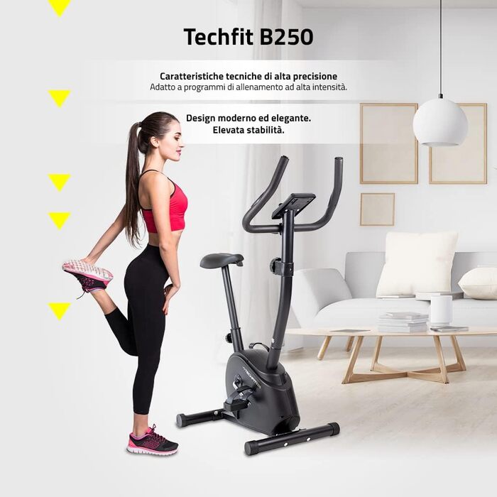 Магнітний ергометр для фітнес-велосипеда TechFit B250 - кардіо велосипед з регульованим сідлом, датчиками серцевого ритму і РК-монітором. Стійкий велотренажер для ідеальної фігури.