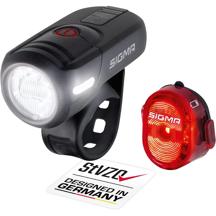 Комплект велосипедних LED фар SIGMA Aura45/Nugget II, 45/15 Люкс, акумуляторні, водозахищені, легкий монтаж, передня та задня фара