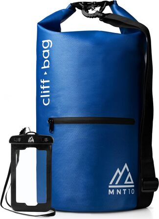 Гермомішок 'Cliff-Bag в 20 л, 30 л, 40 л I Рюкзак для SUP, Каное, Байдарка I Водонепроникний гермомішок з плечовими ременями I Речовий мішок водонепроникний I FREE Водонепроникний чохол для телефону (Ocean Blue, 20 літрів), 10