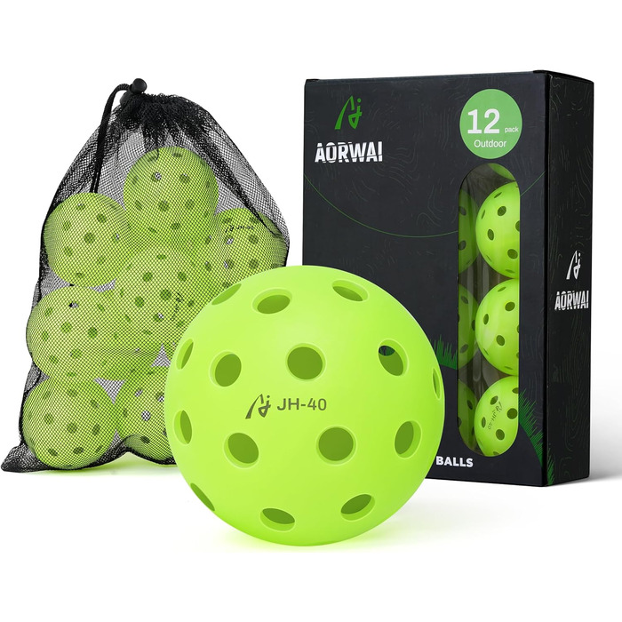 Кульки Aorwai Pickleball, 40 отворів, стійкі, аеродинамічні, 12 уп.