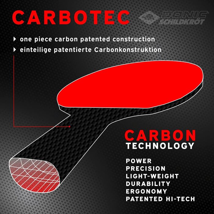 Ракетка для настільного тенісу Donic-Schildkrt CarboTec 7000, 100 карбон, губка 2.3 мм, Liga QRC - ITTF Гума, увігнута, 758216, Чорний