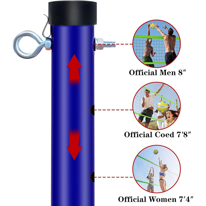 Портативна система волейбольних сіток Zdgao на відкритому повітрі - регульовані по висоті стовпи з м'яким волейбольним м'ячем, насосом, молотком, обмежувальною лінією та сумкою для перенесення для заднього двору, пляжу, газону Blue Green