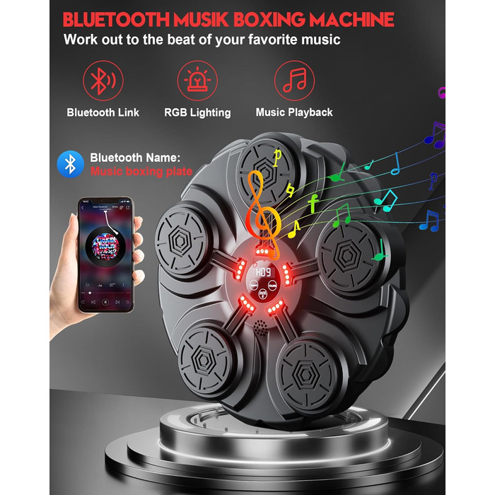 Yorraka Музичний бокс-машина для дорослих і дітей з LED-підсвіткою, Bluetooth, 9 режимів швидкості, настінна, з боксерськими рукавичками