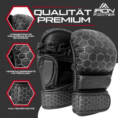 Боксерські рукавички IRON FIGHTER MMA для спарингу, посилена амортизація, чорні, L, для тренувань, боксу, кікбоксингу, муай-тай, дорослі
