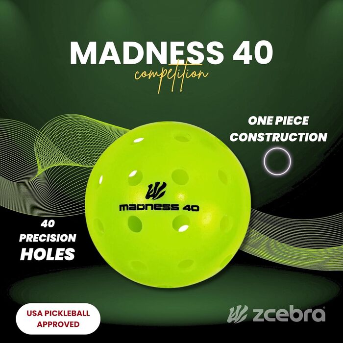 М'ячі ZCEBRA Pickleball 40 лунок Neon Green 6 уп. для приміщень