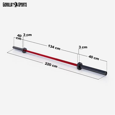 Штанга 220см 50мм 20кг Сталь Чорний/Червоний