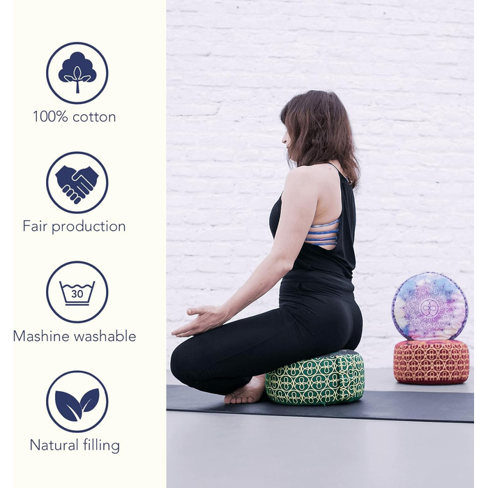 Подушка для медитації Yoga Store Подушка для йоги Chakra Style 15см Чохол для подушки для підлоги Yoga Cushion Можна прати Подушка для сидіння Yoga з органічним наповнювачем з гречаного лушпиння (зелений)