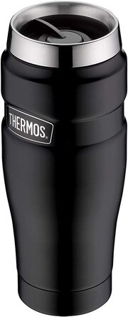 Термокружка Thermos STAINLESS KING, нержавіюча сталь, чорна матова, 0,47 л, для кави та чаю, герметична, з гачком для пакетика, BPA-free, зберігає тепло 7 годин, холод 18 годин, можна мити в посудомийці