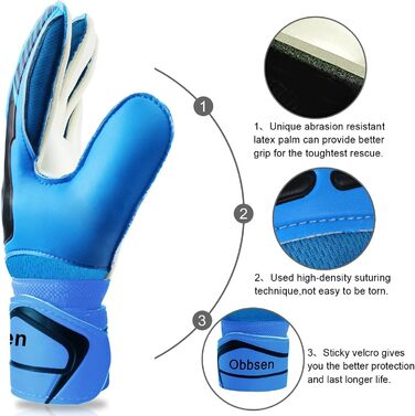 Воротарські рукавички Obbsen Fingersave, футбольні (S1 Blue, 10)