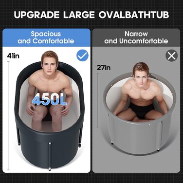 Портативна крижана ванна з кришкою для спортсменів, 450 л, овальна, для холодної терапії, відновлення, дому, вулиці, спортзалу, 105 см