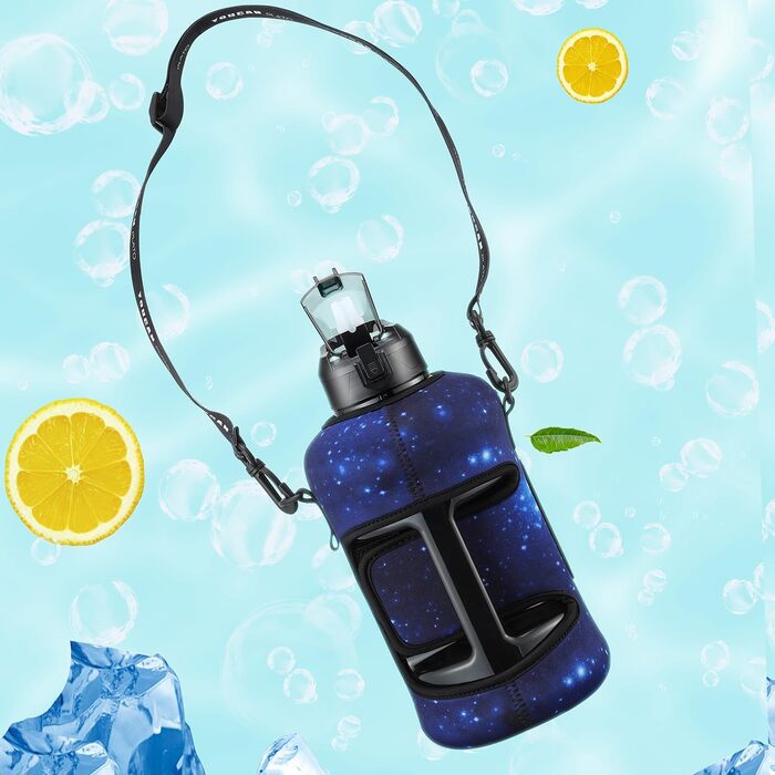 Спортивна пляшка для води Youcan Plato 2 л з трубочкою та чохлом, BPA Free, для газованої води, фітнес, спортзал
