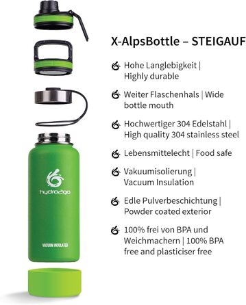 Термос 2go X-AlpsBottle зелений лайм, 950 мл, 3 кришки, нерж. сталь