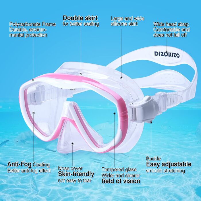 Маска для дайвінгу DIZOKIZO Snorkel Set для дорослих (рожева)