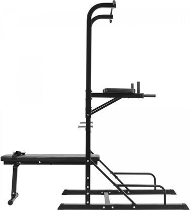 Силова станція GORILLA SPORTS Power Tower, складана лава, турнік, бруси, до 150 кг, чорна, багатофункціональний тренажер для дому