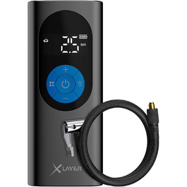 Електричний компресор XLayer 6000 мАг для авто, велосипедів, мотоциклів, матраців і м'ячів, з LED-ліхтариком, портативний, LCD-дисплей, тиск 2.0–10.0 бар, чорний/синій