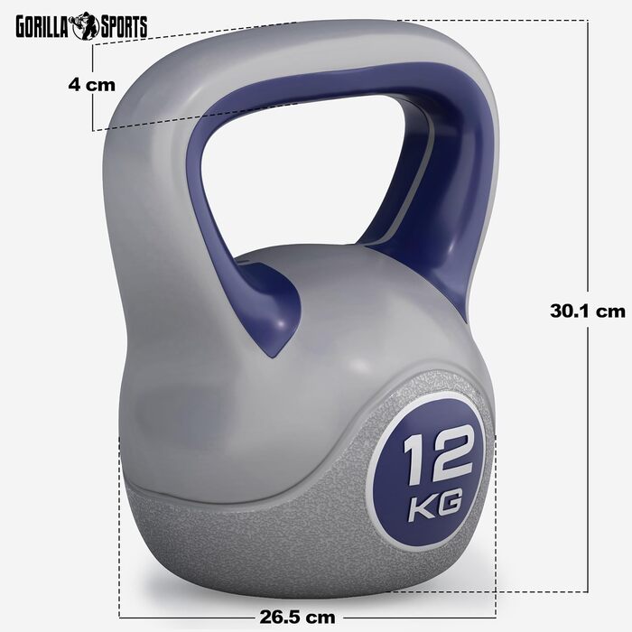 Кетлбел GORILLA SPORTS® з пластику, 2-20 кг, одинарний або набір, гиря для фітнесу, тренувань, силових вправ