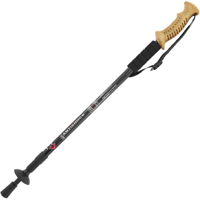 Телескопічні протиударні туристичні палиці MidGard Nordic Walking Pole виготовлені з алюмінієвого сплаву з корковою ручкою та регулюванням амортизації по довжині 65-135 см (чорні, )