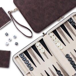 Набір для гри в нарди Deluxe зі шкіри, коричневий, класична настільна гра з фетровою підкладкою
