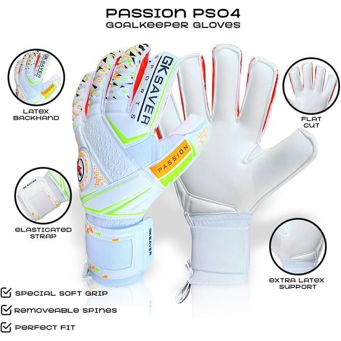 Рукавички воротаря GK Saver Passion PS04, плоский крій, розмір 6-11