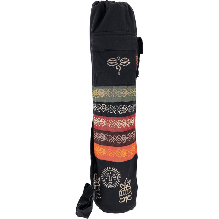 Сумка для йоги Boho Yoga Mat, Batik Yoga Bag з Непалу - Чоловіки/Жінки, Бавовна, 70x23x13 см, Сумки для килимків для йоги (One Size, Black)