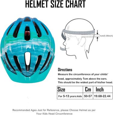 Ексклюзивний велосипедний шолом для дітей хлопчиків 50-57 см Дитячий велосипедний шолом з легким дитячим шоломом з козирком Велосипедний шолом для дівчаток Шолом з кількома вентиляціями для дітей 5-13 років (Wave Blue)