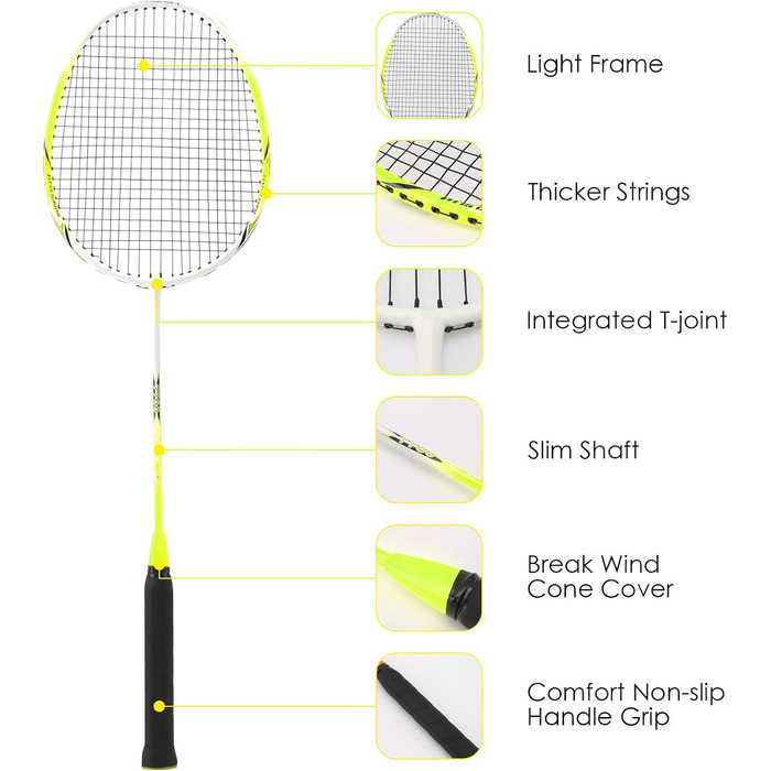 Набір для бадмінтону 2 ракетки, 3 волани, сумка (вуглецеве волокно, жовта)