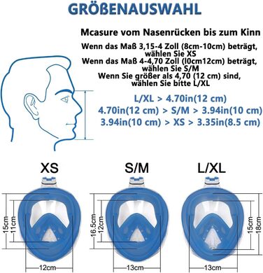 Маска для підводного плавання Vitare для дорослих і дітей, маска для дайвінгу на все обличчя, поле зору 180 Маска для повного обличчя Набір трубок із затискачем для камери, складна маска для підводного плавання проти запотівання Маска для обличчя - L/XL S