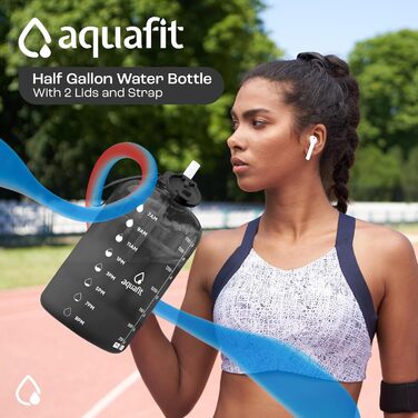 Пляшка для води AQUAFIT 1,8 л з маркуванням часу, трубочкою і кришкою, BPA-free, спортивна пляшка з ручкою