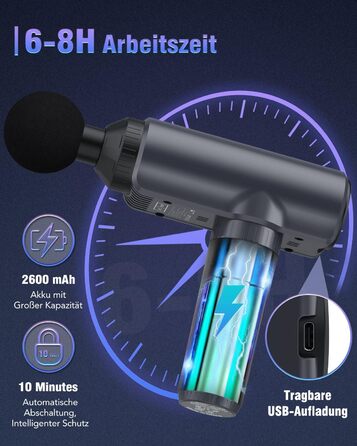 Масажний пістолет Масажний пістолет, Lefity Mini Massage Gun 2600mAh з 30 швидкостями та 6 масажними головками Ручний масажер із зарядним портом USB C Масажер для шиї, плечей, спини, глибокого синього кольору