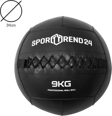 Настінний м'яч Sporttrend 24 3 кг, 4 кг, 5 кг, 6 кг, 7 кг, 8 кг, 9 кг, 10 кг, 12 кг в чорному кольорі Ваговий м'яч, Тренувальний м'яч, Вага, М'яч, М'ячі, Фітнес (чорний, 9 кг)