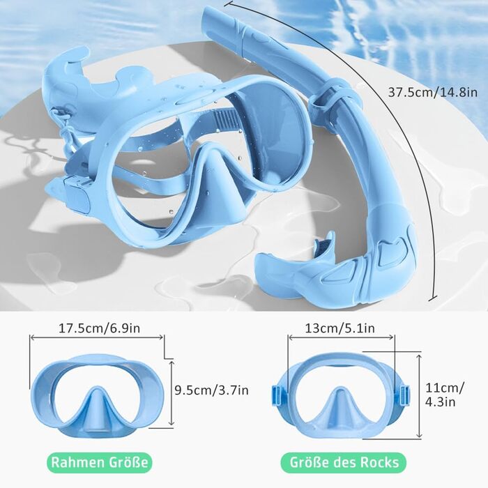 Набір трубок Tyuodna для дорослих, Окуляри для дайвінгу з трубкою, Великий об'єктив 180 ширококутний набір для підводного плавання проти запотівання, Окуляри для дайвінгу кольору Macaron для підводного плавання, Дайвінг (BlueSnarkel)