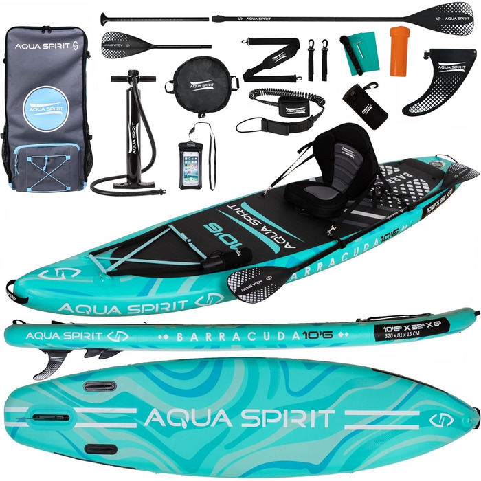 Надувна дошка для веслування Aqua Spirit SUP 2024 320x815см Повний комплект для переобладнання байдарки з веслом, рюкзаком, насосом та іншими аксесуарами Дорослі початківці/експерти Гарантія 2 роки (зелений)