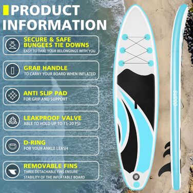 Надувна SUP-дошка SUDOO 10'/10.5'/11' x30/33'' x6'' ультралегка для дорослих і підлітків з рюкзаком, насосом, веслом, страховкою та трьома плавниками