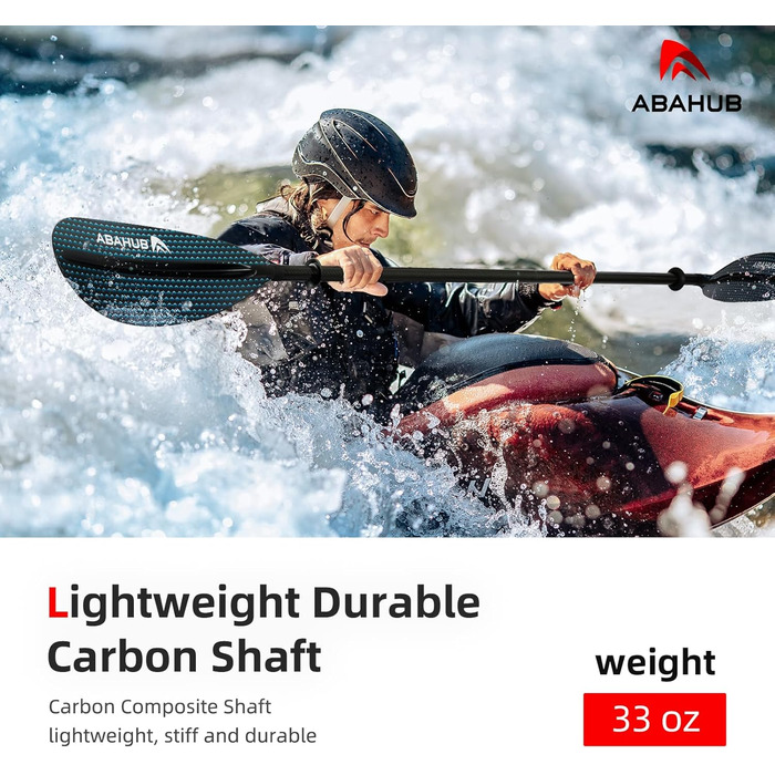 Весло для каяка Abahub, карбоновий стрижень, 220–240 см, регульоване, з ремінцем, для каякінгу, каное, човнів, пластикова лопать, чорне з шестигранним малюнком