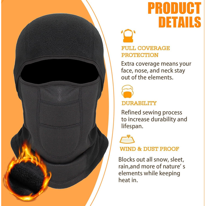 Маска Voofly Balaclava флісова вітрозахисна лижна One size