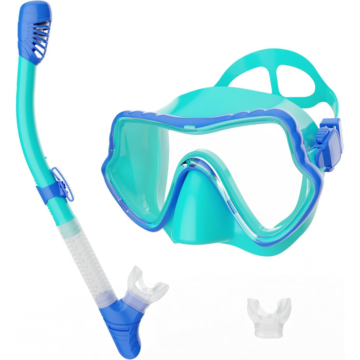 Маска для дайвінгу Taucherbrie Dry Snorkel with Breath Easy Airfow Tech & Anti-Fog Design для чоловіків і жінок (поставляється з додатковим мундштуком) (Синьо-Зелений, L), 2RISE SN02 Snorkel Set Adult -