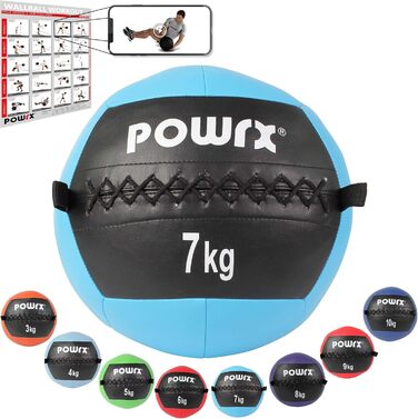 Медичний м'яч Wall-Ball 7 кг POWRX, професійний, бірюзовий