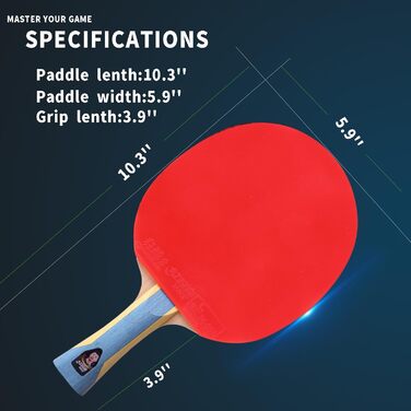 Професійна ракетка для настільного тенісу DHS Ping Pong Paddles з гумовим чохлом для перенесення Hurricane - схвалена ITTF гума для турнірної гри 6002-FL-Long Paddle