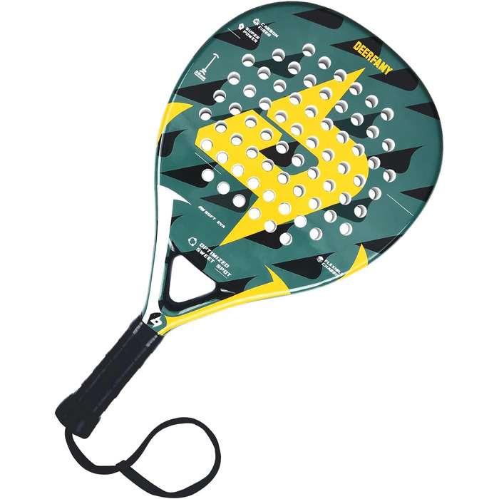 Ракетка DEERFAMY Padel EVA & Full Carbon, міцна та ідеальна для початківців, збільшена швидкість завдяки конструкції на 68 отворів, нековзна рукоятка та розмір шнура зап'ястя 47*26*3,8 см - унісекс, дорослий, 0,4 кг