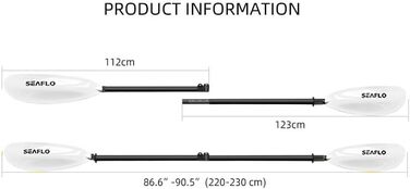 Весло Seaflo Carbon, регульоване 220-230 см, каяк/каное/SUP, чорно-біле