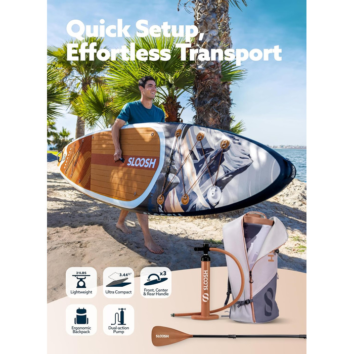 Надувна SUP-дошка SLOOSH 10'6'' з аксесуарами, нековзке EVA-покриття, легка сумка та насос, для дорослих і підлітків