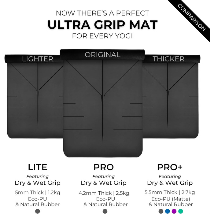 Килимок для йоги Plyopic Ultra-Grip Pro неперевершена нековзна ефективність. Зручний і стійкий до поту. Снаплайн. Для йоги, йоги, пілатесу, тренувань, воркауту, бікрам і гаряча йога вугільний чорний