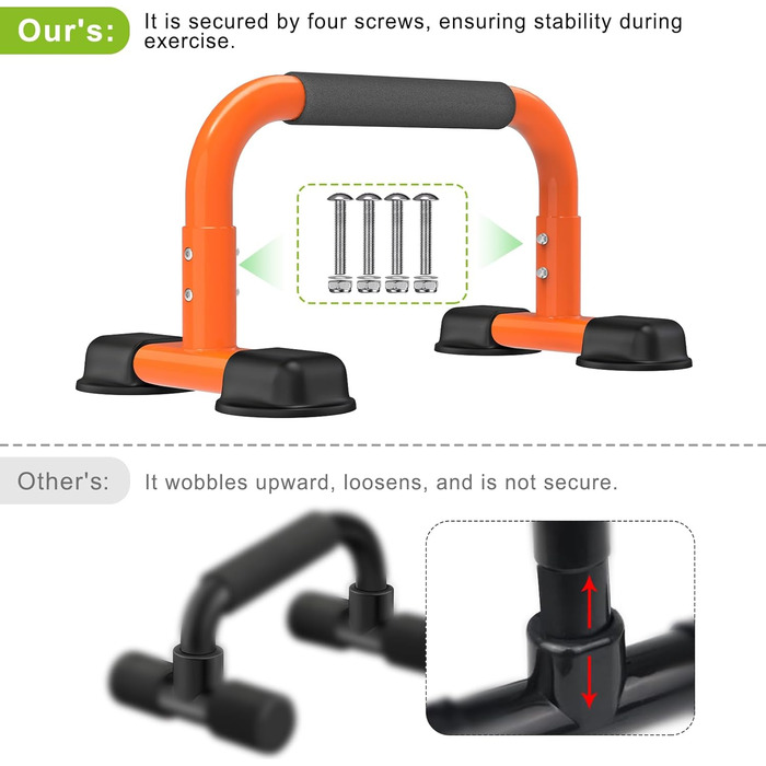 Ручка для віджимань, паралетки Стійка для віджимань Штанга для віджимань Стійка на руках Гімнастика Обладнання для L-Sit/Dip Bar/Бодібілдинг/Обладнання для силових тренувань/Домашній тренажерний зал Тренування на підлозі Фітнес-вправа (помаранчевий-24 см