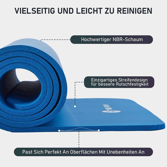 Килимок для йоги TASHIDROLMA Thicker, NBR Yoga Mat Non-Slip з ременем для перенесення, для гімнастичного килимка, Фітнес-килимок, Спортивний килимок, Тренувальний килимок, товщина 1см (183x61см) Синій