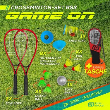 Набір ракеток Rush RS3 Speed Badminton Set 5 предметів (2 ракетки, 5 воланів, софтбол, 8 разів розмітка поля, сумка для перенесення) Crossminton Set - Turbo Badminton Set - Speedbadminton Set (4th Red)