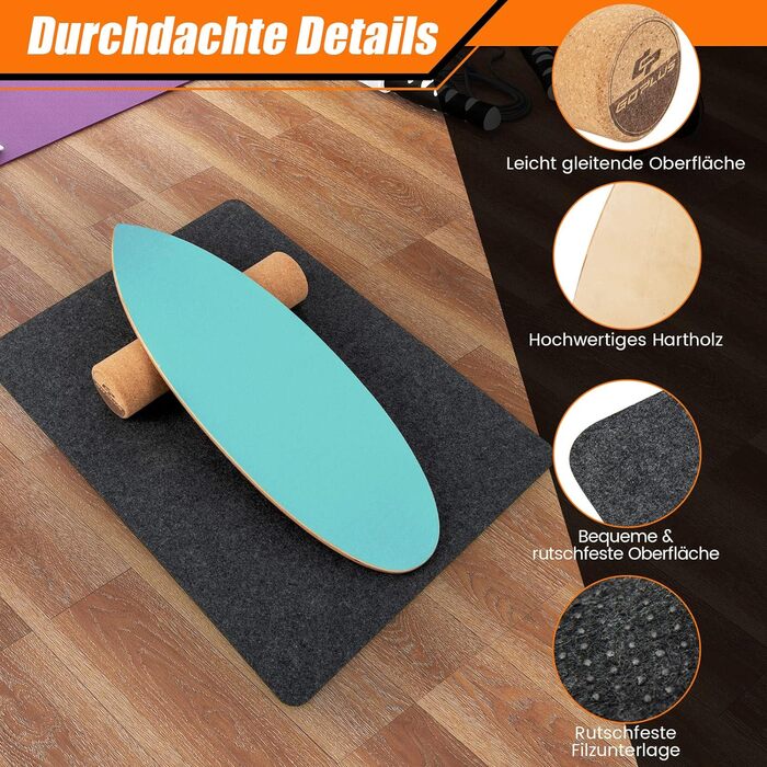 З дерева, Balance Board, Balance Trainer Trickboard для дому, в т.ч. корковий рулон, Балансборд з 8 якісних шарів деревини пресованого Blue