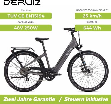 Електровелосипед DERUIZ 28 BAFANG 250Вт 25км/год QUARTZ Grey