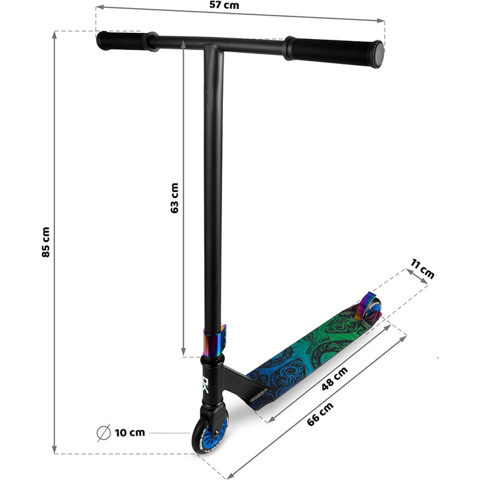 Трюк на вулиці SOKE EVO ABEC-9 Трюковий самокат Kickscooter з ABEC 9 Кулькові підшипники Скутери Скутери Дорослі та діти Ширина 50 см Кермо 360 Хомут з 3 гвинтами з алюмінію (чорний)